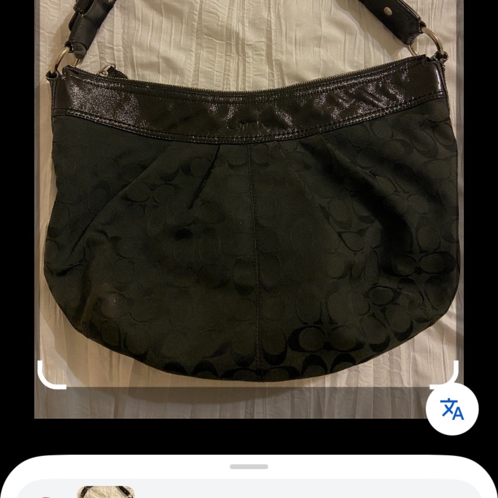 Coach Black Signature Canvas and Patent Leather Pleated Hobo